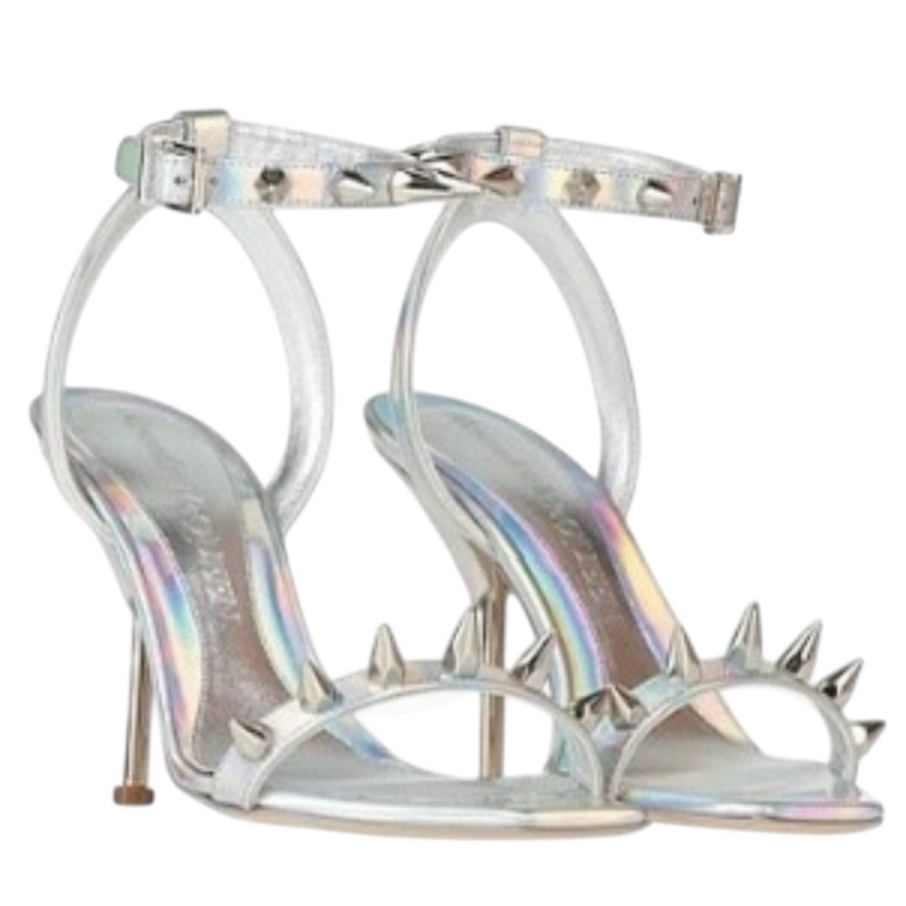 Alexander McQueen Punk Spike Holographic Leather Studded Stiletto Sandals